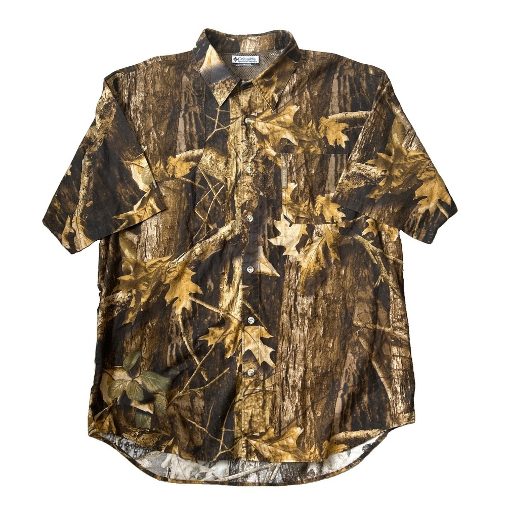 Columbia Men's Brown/Green Camouflage Short Sleeve Button-Up Shirt XL Pockets